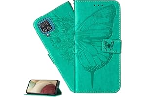 LEMAXELERS Custodia a portafoglio per Galaxy A12, motivo: farfalla, in pelle PU, per Galaxy A12, YB Die Green