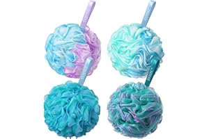 SYHZC 75g Ultra-Dense Shower Puff Family Set (4 Pack) – XL Heavy Duty Body Sponges (Approx. 5.9") – Colour-Coded for Hygiene – 25% Heavier for Rich Lather – Silky-Mesh Loofahs, Ocean Gradient