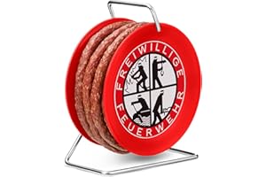 ‎PIKANTEN WURSTBARON® - Salami auf Feuerwehr-Trommel - Snack Wurst Mini-Kabeltrommel Schlauchtrommel Modell Freiwillige Feuerwehr - 3,5 Meter Wurst nach Krakauer Art - 240 g