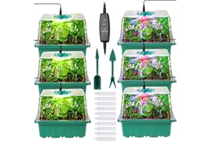 Rinobels Indoor Gewächshaus Propagator mit Pflanzenlampe,6 Stück 72 Zellgewächshaus Anzucht Set mit Zeitschaltuhr,einstellbare Helligkeit,Dickes Gewächshaus mit Deckel und Belüftung