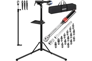 MONZANA® Bike Maintenance Stand 50 kg Capacity with 1/4' Drive Torque Wrench Set | Professional E-Bike Compatible | Foldable, Carrying Bag, Tyre Levers | 1-25 Nm Including Transport Box