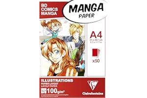 Clairefontaine 94042C Bloc Encollé Papier Manga et Illustration - 50 Feuilles Papier Dessin Blanc Extra Lisse A4 21x29,7 cm 100g - Papier idéal pour le Dessin au Feutre à Alcool