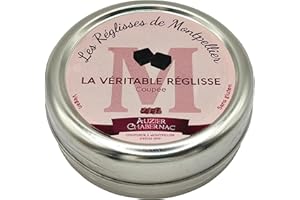 AUZIER CHABERNAC Pâte de réglisse - Véritable réglisse coupée de Montpellier sans parfum chimique, sans colorant - Confiserie de Tradition : (Boite métal à l’ancienne 80g. Lot de 1.)