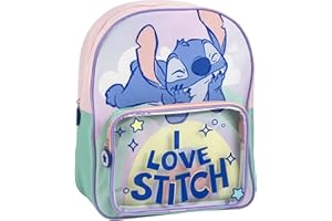 CERDÁ LIFE'S LITTLE MOMENTS Mochila Infantil Stitch Disney Original con Diseño Arcoíris y Bolsillo Transparente | Mochila Stitch Escolar Preescolar y Primaria Niñas y Niños Resistente