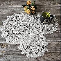 Set De 3 Napperons Ronds En Dentelle Brodée Main - 25cm Diamètre - Coton Blanc Pur