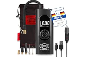 ‎HEYNER HEYNER® Digitaler Akku-Kompressor 6.000mAh I 10 bar Druck, LED & Display, Auto-Stopp, USB-C & 12V Ladefunktion, inkl. Adapter-Set & Tragebeutel