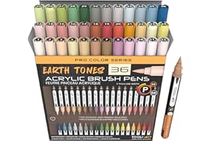 TOOLI-ART Ensemble de marqueurs peinture acrylique Earth Tones, pointe pinceau flexible de 1 à 7 mm, pour peinture sur pierre, lettrage au pinceau, verre, tasses, bois, métal, toile, tissu, plastique