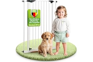 BOMI Türschutzgitter Mira | Extra Hoch | Ohne Bohren | Schließt automatisch | Tuerschutzgitter weiß Metall Selbstschließend | Treppengitter zum Klemmen für Baby | Breite: 73-81 cm