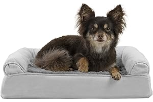 FurHaven Pet Plush and Suede Orthopedic Sofa Bed, Small, Gray