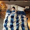 LGYKUMEG 9 Lbs Heavy Winter Fleece Plush Blanket King Size,Korean Mink Blanket,Silky Soft And Warm, 2 Ply Reversible Raschel Bed Blanket,79"X91",Blue Grid,200x230cm