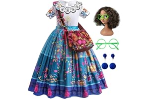 HAMANASU Déguisement Isabela Encanto Robe Isabella Mirabel Madrigal Costume Cosplay Princesse Violette avec Guirlande et Sac pour Fille Halloween Noël Carnaval Anniversaire Fête Cérémonie Vêtements 3-9 Ans