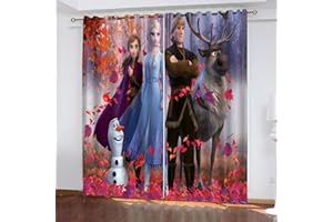 Bfrdollf Anime Frozen Verdunkelungsvorhang-Set, Anna Und ELSA Olaf Vorhänge, Mit Ösen Für Kinderzimme Wohnzimmer Schlafzimmer Dekoration (6,100x140cm(BxH))