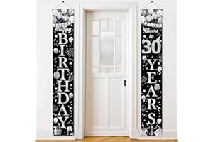 SROEESHEE 30th Birthday Door Banner Decorations - Black and Silver Happy Birthday Banners for 30 Year Old Women and Men, Porch Sign Party Supplies for Indoor and Outdoor Decoration