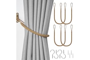 Pretty Jolly 4 Pack Natural Cotton Rope Curtain Tiebacks Boho Rustic Style Decorative Drape Tie Backs Hand-Woven Rope Curtain Holdbacks with Metal Hook for Home & Office Drapery (Cotton-Khaki)