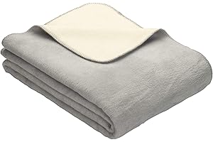 Ibena Dublin Kuscheldecke 150x200 cm - Wendedecke hellgrau wollweiß , angenehm warm und besonders weiche Baumwollmischung, hervorragende Qualität