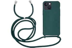 MyGadget Funda con Cuerda para Apple iPhone 13 Mini - Carcasa en Silicona TPU Suave con Cordón - Case y Correa Colgante Ajustable y Portátil - Verde Oscuro