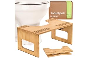 Praknu 𝗛𝗼𝗽𝗳ä𝗹𝗹𝗯𝗮𝗿 Toaletpall i FSC® Bambu - Halkfri WC-pall för Vuxna, Ergonomisk Pall för Badrummet