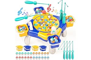 Doloowee Magnet Fische Angeln Spiel für Kinder, 3 4 5 Jahre Jungen Mädchen Lernspielzeug Magnet Spielzeug Musikalisches Angelspiel mit 4 Kinderangel & 24 Fischen Geschenk für Kinder 3-5 Jahre