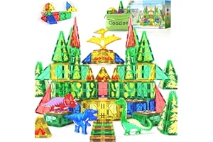 COODOO Dinosaur Toys Magnetic Tiles - Magnet Building Blocks for Toddler Kids Toys STEM Sensory Outdoor Toys for 3+ Year Old Boys and Girls, Dinosaur World Creative Games Kids Toys