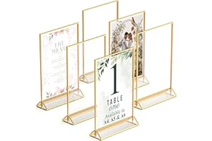 DASHER PRODUCTS Gold Picture Frames Double-Sided, 6-Pack A5 Acrylic Table Number Holders, Clear Easel Stands for Signs, Gold Frames for Wedding Table Numbers, Menu Holders, and Photo Displays for Events and Décor