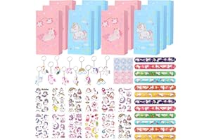batnite Unicorn Party Bags Fillers Set - 60 Pieces Unicorn Pinatas Filler Unicorn Keychain Temporary Tattoos Sticker Gift Bags Slap Bracelets for Kids Party Favours Stocking Fillers School Prizes