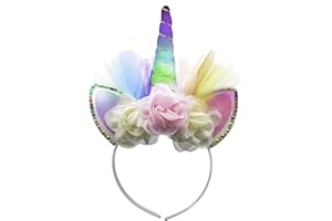 THE GLOWHOUSE Opaska na głowę z jednorożcem LED, migająca, tęczowa, wielokolorowa, jeden rozmiar, pasuje do większości