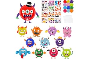 MENGON 12 Sets Art and Crafts Kit for Kids Toddlers Monster Plate Paper Crafts 3-12 Year Old Creative Activity Party Pack Preschool Educational DIY Toys Handmade Gifts Boys Girls