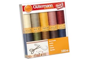 Gütermann creativ Nähfaden-Set mit 10 Spulen Baumwolle 100 m in verschiedenen Farben, Mehrfabig, 100x118x22 mm