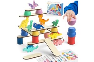 JAiiMen Montessori Dinosaur Toys for 1 2 3 4 Year Old Toddlers, Preschool Education Birthday Gift for Ages 2-4 Boys Girls Kids, Wooden Dinosaur Blocks Sorting & Stacking & Balance Toys