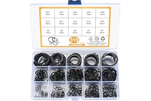 BJBJJIU Zestaw 315 Wysokiej Jakości Pierścieni Zabezpieczających, Zestaw Seegera-Cirkla, 4-28mm C-Clips i E-clips Szybkie Klipsy do Rowkowanych Wałów - Czarny