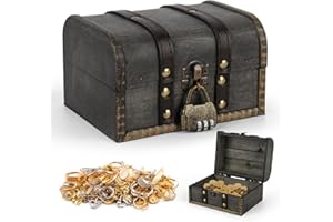 FENYW Cofre del Tesoro de Madera con Cerradura de Combinación, Madera Vintage Cofre del Tesoro, Cofre del Tesoro con Candado Cofre Madera, Cofre Tesoro para Decoración y Almacenamiento 16 x 12 x 9.5cm