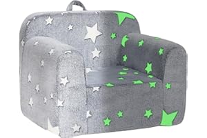 ‎BEJOY BEJOY Kindersofa - Ultra-Weicher Schaumstoff Gefüllter Kindersessel, Kuscheliger Flanell Lesecouch für Mädchen und Jungen - Grau mit Sternen