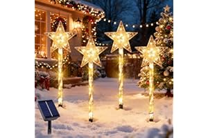 Sunshine smile 4er Set LED Garten Leuchtstäbe Stern,Solar Weihnachtsbeleuchtung für Außen,Garten Solarlampen Beleuchtung,Weihnachtsdeko Lampe,Gartenstecker Balkon Weihnachts Deko Außen