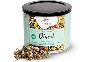 INFUFEE Infusión Digestiva de Manzanilla, Anís Verde, Menta Poleo, Romero, Pétalos de Rosa y Regaliz - Antioxidante Natural, Relajante, Sin Teína - Alivio Estomacal, Sin Cafeína, Té de Hierbas - 100g