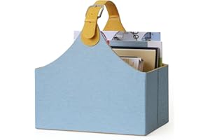 Neateam Revistero moderno, soporte para revistas, plegable, con mango ajustable, cesta de periódicos, color azul, para oficina, hogar, salón, amarillo y azul