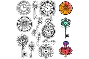 CRASPIRE Timbri Trasparenti Vintage con Chiave e Lucchetto Orologio retrò Timbro Decorativo in Gomma Regalo Riutilizzabile in Silicone Trasparente per Fai da Te Scrapbooking Journaling Creazione
