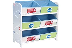 Hellohome Unidad de Almacenamiento para niños con diseño de vehículos, Madera, Blanco, 60.00x63.50x30.00 cm