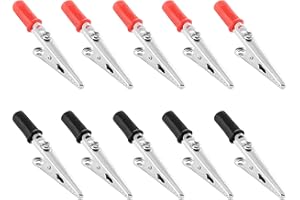 Poppstar - 10x 50 mm pince crocodile, en métal avec une poignée en matière plastique (noir - rouge) pour les câbles de raccordement (conducteurs électriques)