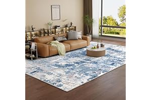 Vamcheer Machine Washable Rugs for Living Room - Modern Soft Faux Short Pile Area Rugs for Bedroom Dining Room Abstract Carpet for Office Non Slip Non Shedding Large Lake Blue Rug, 160x230CM