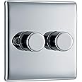 BG Electrical Intelligent Double Wall Dimmer Switch, 2 Way, Raised Profile, Round Edges, Nexus Metal, Polished Chrome, 200W, NPC82