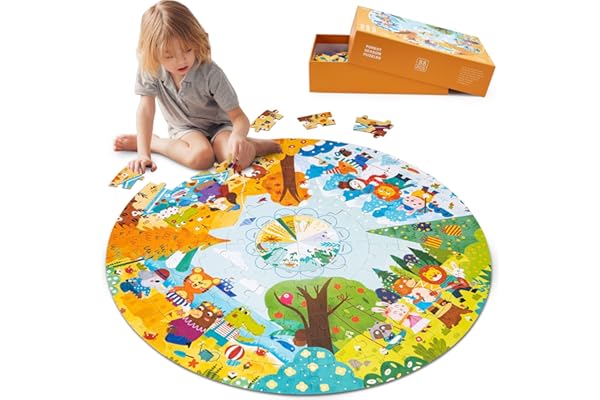 Funsland Puzzle Enfant 3 Ans, 88 Pièces Puzzle des Animaux des Quatre Saisons, Montessori Jouet Puzzles en Carton Éducatif, Classiques Puzzles Cadeau pour Garçons Filles de 4 5 6 7 8 9 Ans