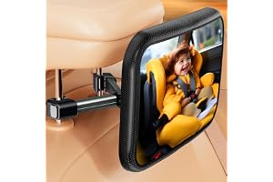 KAPEIC Baby Car Mirror - Rear-Facing Seat, Clip-On Back Seat, Shatterproof, 360° Adjustable, Essential for Newborns