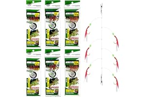 SHUOHONG 36 Pièces Peche en Mer, Bas de Ligne à Plumes de Maquereau Pré-noués avec Perles Lumineuses, Leurre Peche Mer, Bas de Ligne, Appâts Bioniques pour Maquereau, Pollock, Hareng, Bar