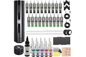 LIUMATE Kit Maquina de inalambrica Bolígrafo rotativo con batería de 1800mAh conector RCA, Juego de máquina inalámbrico con 20 Agujas 10 Tintas para principiantes y artistas