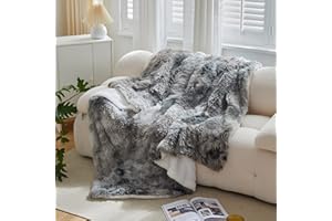 Wajade Fluffy Fuzzy Throw Blanket Super Soft Warm Large Blanket for Bed Couch Car Sherpa Faux Fur Blanket,Gray White 200x220CM