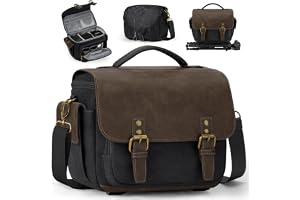 RAINSMORE kameraväska, litet kamerafodral för DSLR/SLR/spegellös, vintage kanvas kameraslingväska för fotografer med vattentätt regnskydd och stativhållare, Svart, 10.23"L x 5.7"W x 7.48"H (26 x 14.5