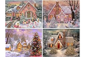 GOLDNICE Weihnachten Diamond Painting Bilder Erwachsene Kinders, 5D DIY Diamant Painting Malerei Weihnachten Décor, Daiments Bausätze Diamantmalerei für Weihnachten Dekorationen Geschenke, 4 Pack