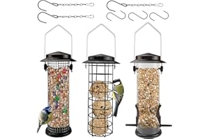Urban Deco Metal Bird Feeders Hanging Station Fat Ball Bird Feeder Mesh Squirrel Feeder With Steel Hook Bird Seed Feeder - Weather Proof See Through Bird Feeder For Small Birds - Coffee - Pack Of 3