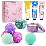 Bombe da Bagno Set regalo, 5 Bombe Doccia, 2 Candela Profumate， 3 Crema Mani, Rilassare Aromaterapia, Sali da Bagno con Ingre
