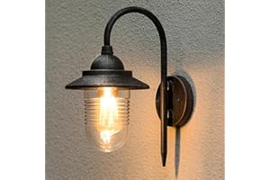 LUTEC Outdoor Wall Lights, Black Rust Finish Classical Exterior Wall Lantern for Garden Deck, Fence, Patio, Waterproof, Durable Clear Diffuser